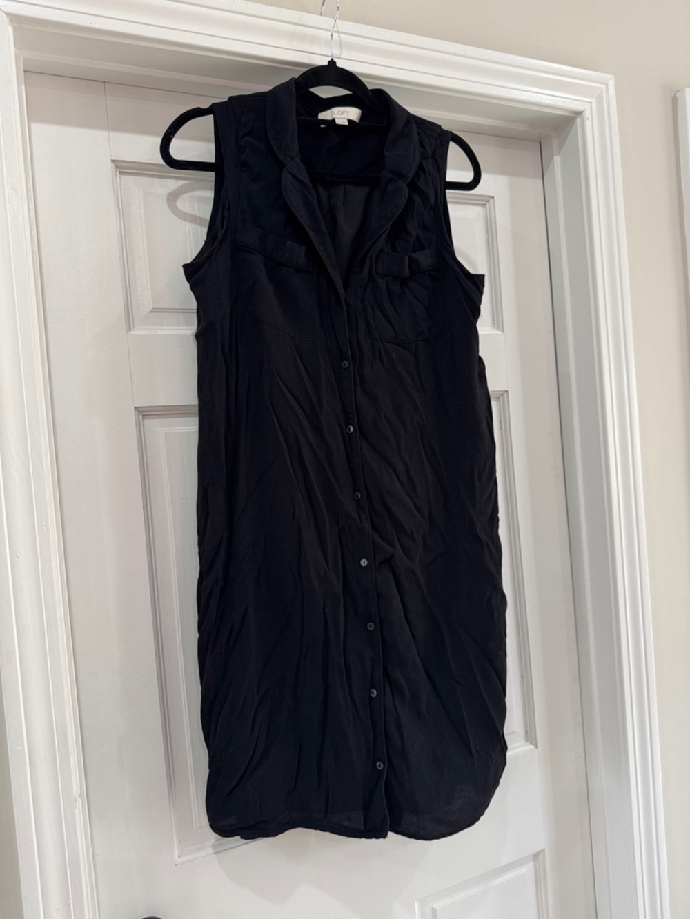 Loft Sleeveless Casual Black Button-Front Shirt Dress
